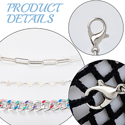 1 Set 3 Styles Iron Hat Chain with Lobster Claw Clasp&nbsp;HJEW-CN0001-31A