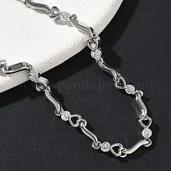 Brass Micro Pave Clear Cubic Zirconia Heart & Twist Link Chain Bracelets for Women&nbsp;BJEW-G764-06P