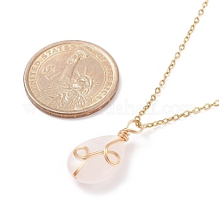 Natural Rose Quartz Teardrop Pendant Necklace&nbsp;NJEW-JN03900-01