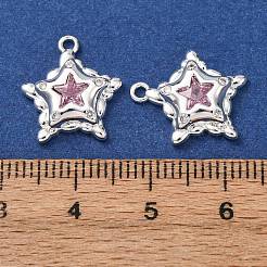 キュービックジルコニアペンダント付き真鍮  スターのチャーム  カラフル  925銀メッキ  15.5x13.5x3mm  穴：1.4mm&nbsp;KK-L270-04S