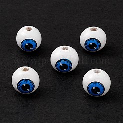 印刷された天然木のヨーロッパのビーズ  大穴ビーズ  丸い目  ブルー  16.5mm  穴：4mm&nbsp;WOOD-C015-01