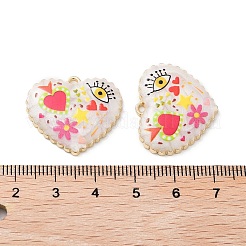 メッキ合金エナメルチャームラック  樹脂と  ナザールボンジュウと花のチャームが付いたハート  カドミウムフリー＆ニッケルフリー＆鉛フリー  ゴールドカラー  カラフル  21x25x3.5mm  穴：1.6mm&nbsp;FIND-C050-13G-06