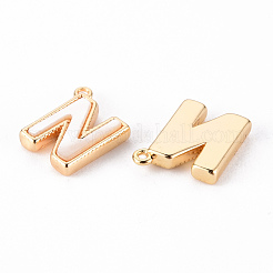 真鍮製チャーム  シェルと  18KGP本金メッキ  ニッケルフリー  文字.n  10x9x2mm  穴：0.8mm&nbsp;KK-Q766-001N-NF