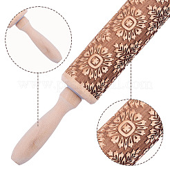Flower Print Wood Rolling Pin&nbsp;AJEW-WH0314-689A-1