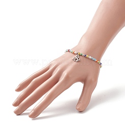 Colorful Seed Beaded Stretch Bracelet with Brass Charms for Women&nbsp;BJEW-JB09218-03