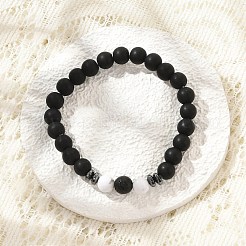 8mm Round Frosted Natural Obsidian & Howlite & Lava Rock Beaded Stretch Bracelets for Women Men&nbsp;AC1855-1