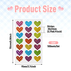 ハートのプラスチックステッカー  DIYスクラップブッキング用の自己接着デカール  カラフル  154x95x0.5mm  ステッカー：20x23mm  10シート/セット&nbsp;DIY-TADJ0002-006A