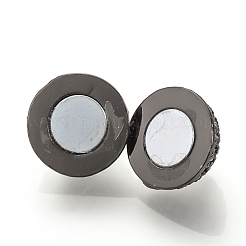 真鍮マイクロパヴェキュービックジルコニアマグネットクラスプ、ループ付き  ラウンド  ガンメタ色  12x8mm  穴：1mm&nbsp;ZIRC-S058-04B-8mm