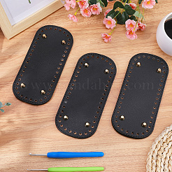 楕円形のPUレザーDIYハンドバッグ底3個  2個 2スタイル アルミかぎ針フック  ブラック  180x80mm&nbsp;DIY-CL0002-33B