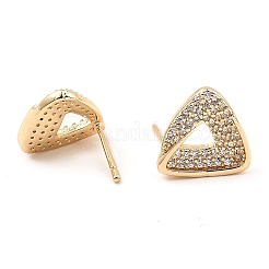 Brass Micro Pave Clear Cubic Zirconia Triangle Stud Earrings for Women&nbsp;EJEW-G362-11KCG