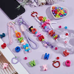DIY 携帯ストラップ作成キット  アクリルヨーロッパのビーズを含む  合金プッシュ式リングカン  ポリエステルモバイルストラップ  ミックスカラー  18~21x8~20.5x13.5mm  穴：6mm&nbsp;DIY-NB0015-39