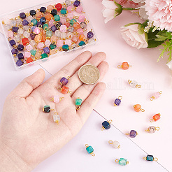 ジュエリー作りの金具セット  50色の天然瑪瑙ペンダント5個と50色の天然瑪瑙コネクタチャーム5個を含む  ゴールデンメッキ鉄パーツ  キューブ  ミックスカラー  14~18x7~8x6~7.5mm  穴：2~4mm  10個/カラー&nbsp;FIND-GA0002-84