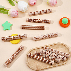 10Pcs 10 Styles Wood Handle Clay Texture Roller&nbsp;TOOL-CN0001-12A
