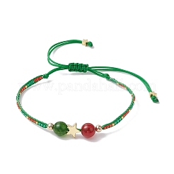 3Pcs 3 Styles Christmas 8mm Round Dyed Natural Malaysia Jade & Natural Carnelian & Glass Seed Beads Braided Bead Bracelets&nbsp;BJEW-MZ00070