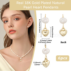 6Pcs Brass & Natural Pearl Heart Pendants&nbsp;KK-BBC0019-31