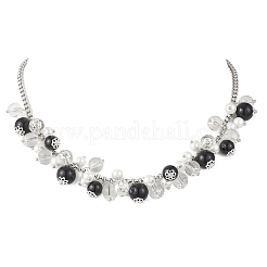 3Pcs 3 Colors Round Glass Beaded Bib 304 Stainless Steel Rolo Chain Necklaces&nbsp;NJEW-JN05359