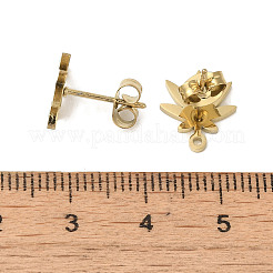 イオンプレーティング（IP）304ステンレススチールスタッドピアス金具  カエデの葉  ゴールドカラー  11.5x10mm  穴：1.2mm  ピン：0.7x11mm&nbsp;STAS-I206-18G