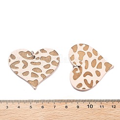 印刷された木製のペンダント  鉄のリング付き  バレンタインデーコレクション  ハート  39.5x46x2.5mm  穴：5.5mm&nbsp;FIND-R050-02E