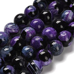染められた天然ファイヤーアゲートクラックルビーズ連売り  ラウンド  暗い蘭  14mm  穴：1mm  約27個/連  14.88~15.35''（37.8~39センチメートル）&nbsp;G-G175-A03-01