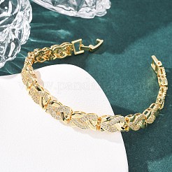女性用真鍮マイクロパヴェクリアキュービックジルコニアリンクチェーンブレスレット  長持ちする  ラックメッキメッキ  鉛フリー＆カドミウムフリー  18KGP本金メッキ  7.52インチ（19.1cm）&nbsp;BJEW-F530-06G