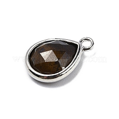 天然宝石のファセットペンダント  ラックメッキ金メッキ真鍮ティアドロップチャーム  14x9.5x4mm  穴：1.4mm&nbsp;G-U019-05P