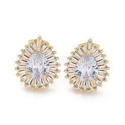Brass Micro Pave Clear Cubic Zirconia Stud Earrings&nbsp;EJEW-C139-03G