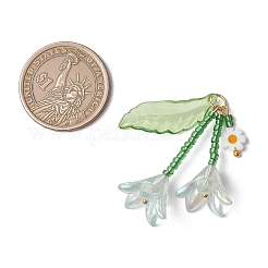 ガラスシードビーズペンダント  ユリの花のチャーム  アクリルリーフと304ステンレス鋼を使用  ゴールドカラー  ミックスカラー  37x7.5~16.5x3~16.5mm  丸カン：5.8x0.8ミリ  内径：4.5mm&nbsp;PALLOY-MZ01240
