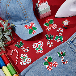 18個 3スタイル クリスマス刺繍糸 アイロン接着/縫い付けパッチ  布のアップリケ  キャンディー棒  レッド  58~72x45.5~57x1.5~2mm  6個/スタイル&nbsp;PATC-NB0001-47