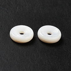 天然淡水シェルビーズ  ドーナツ/円盤  ホワイト  8x2.5mm  穴：1.5mm&nbsp;SHEL-G014-02A