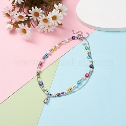 2Pcs 2 Style Natural Pearl & Evil Eye Beaded Necklaces with Bear Pendant for Women&nbsp;NJEW-TA00019