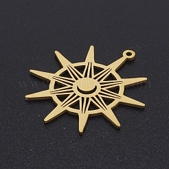 ステンレスペンダント201個  レーザー切断  月と太陽  ゴールドカラー  33.5x30x1mm  穴：1.4mm&nbsp;STAS-S105-LA233