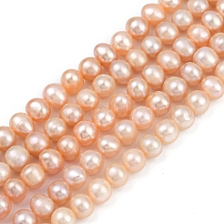 天然養殖淡水パールビーズ連売り  ポテト  グレード4a+  ピンク  7~8mm  穴：0.7mm  約54~55個/連  14.09~14.37インチ（35.8~36.5cm）&nbsp;PEAR-I007-07X-03B