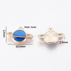 合金エナメルチャーム  惑星  ブルー  ゴールドカラー  12x16.5x2.5mm  穴：1mm  40pc&nbsp;PALLOY-CJ0001-17