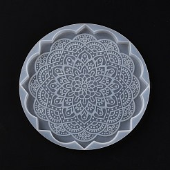 Diyカップマットシリコンモールド  レジン型  UVレジンDIY用  エポキシ樹脂工芸品作り  マンダラ模様とフラットラウンド  ホワイト  204x11mm&nbsp;DIY-K036-09