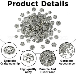 160Pcs 8 Styles Tibetan Style Alloy Bead Caps&nbsp;TIBEB-YW0001-43