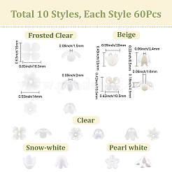 600Pcs 10 Styles ABS Plastic Imitation Pearl & Acrylic Bead Caps&nbsp;OACR-SC0002-34