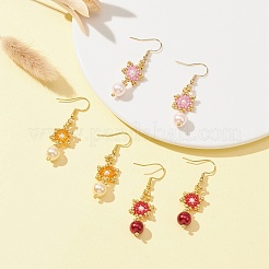 スター＆ラウンド グラスシード ブレイドダングル イヤリング  女性用304ステンレススチールイヤリング  ミックスカラー  48x13mm&nbsp;EJEW-MZ00106