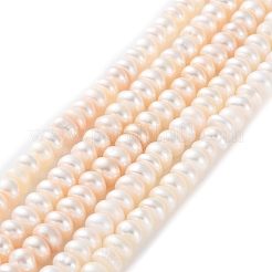 天然養殖淡水パールビーズ連売り  グレード4a++  ロンデル  桃パフ  5~5.5mm  穴：0.7mm  約113個/連  15.04インチ（38.2cm）&nbsp;PEAR-I007-02E-02B