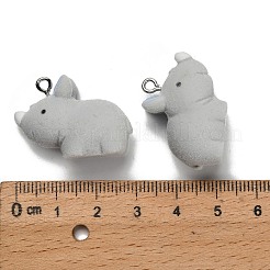 フロッキー不透明樹脂ペンダント  プラチナ鉄ループ付き  サイ  21x29x14.5mm  穴：2mm&nbsp;RESI-I335-01P-06