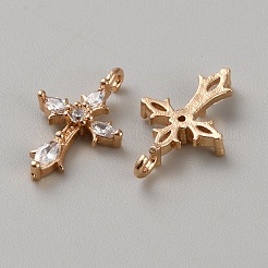 真鍮マイクロパヴェクリアキュービックジルコニアペンダント  クロス  ゴールドカラー  16x10x3mm  穴：1.2mm&nbsp;FIND-CJC0010-79