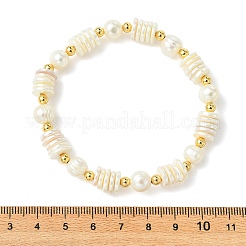 Electroplated Shell Pearl & Brass Beaded Stretch Bracelets for Women&nbsp;BJEW-JB13997