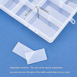 オーガナイザー収納プラスチックボックス  長方形  透明  24.2x15.5x3cm  1つのコンパートメントさ：4.5x3.8cm  18区画/ボックス  4個/セット&nbsp;CON-BC0001-07