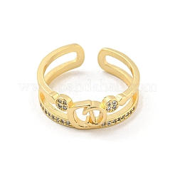 Letter Brass Micro Pave Clear Cubic Zirconia Open Cuff Rings&nbsp;RJEW-G309-30G