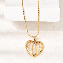 304 Stainless Steel & Natural White Shell Hollow Heart Pendant Necklaces for Women&nbsp;SA-CBAD22F-06G