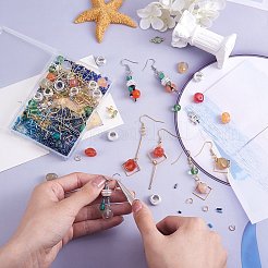 DIY ジェムストーン ドロップ イヤリング メイキング キット  天然グリーン オニキス アゲート、アゲート ナゲット、ガラス ラッパ、シード ビーズを含む  ロボット & スクエア 合金 ペンダント  304ステンレススチールピアスフック  ミックスカラー  3~40x3~26x0.6~12mm  穴：0.8~2mm&nbsp;DIY-SZ0009-75