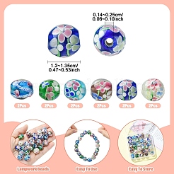14個7色手作りランプワークビーズ  花柄ラウンド  ミックスカラー  12~13.5mm  穴：1.4~2.5mm&nbsp;LAMP-YW0004-09