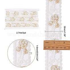 花柄 レース 刺繍 オーガンジー トリミング  模造パールと  DIYドレス用  コスチューム  テーブルクロス  クラフトカーテン  ホームヴィンテージの装飾  ホワイト  1-3/8インチ（35mm）  3ヤード/袋&nbsp;OCOR-FG0001-30