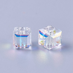 模造オーストリアクリスタルビーズ  k9ガラス  キューブ  多面カット  クリアAB  6x6x6mm  穴：1.6mm&nbsp;X-SWAR-O001-04B
