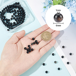 2連売り天然黒瑪瑙ビーズ連売り  染め＆加熱  ラウンド  グレードA  ブラック  6mm  穴：1mm  約63個/連  14.7インチ（37.5cm）&nbsp;G-GO0001-08