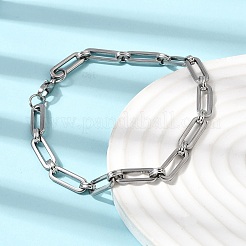 304ステンレススチールペーパークリップチェーンブレスレット＆ネックレスジュエリーセット  カニカン付き  ステンレス鋼色  610mm&nbsp;SJEW-L199-15P